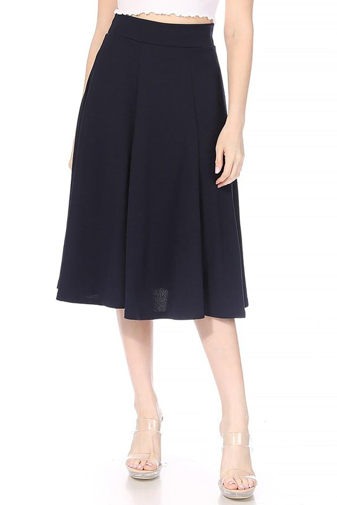 Women's Solid Flared Lightweight Elastic High Waist Long Midi A-line Skirt FashionJOA