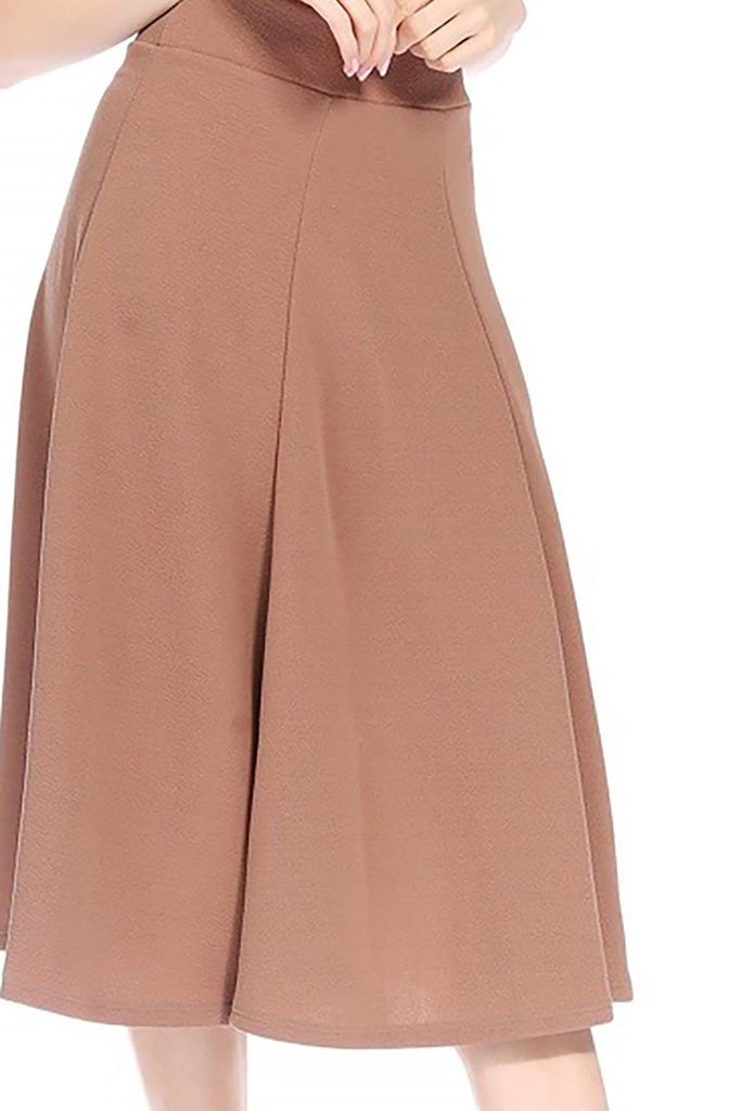 Women's Solid Flared Lightweight Elastic High Waist Long Midi A-line Skirt FashionJOA