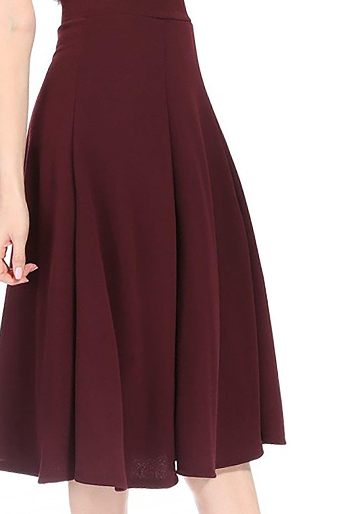 Women's Solid Flared Lightweight Elastic High Waist Long Midi A-line Skirt FashionJOA