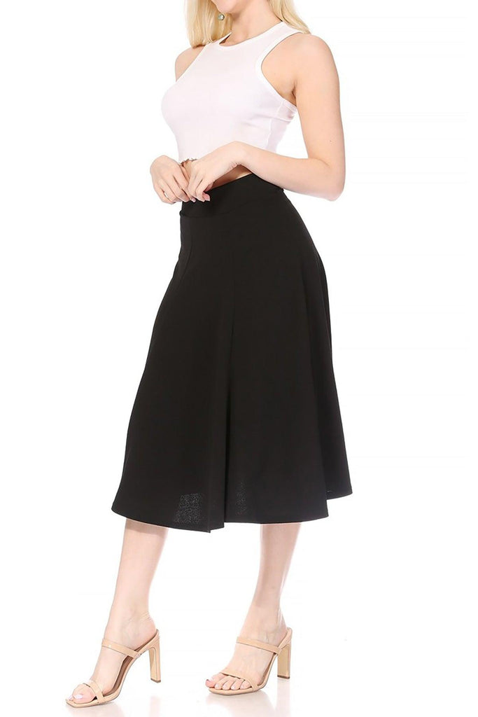 Women's Solid Flared Lightweight Elastic High Waist Long Midi A-line Skirt FashionJOA