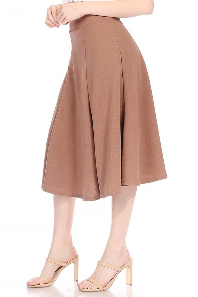 Women's Solid Flared Lightweight Elastic High Waist Long Midi A-line Skirt FashionJOA