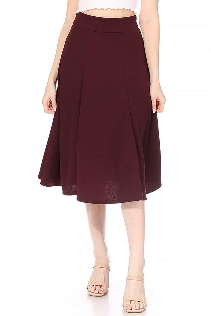 Women's Solid Flared Lightweight Elastic High Waist Long Midi A-line Skirt FashionJOA