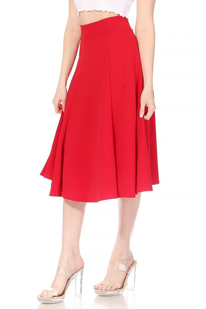 Women's Solid Flared Lightweight Elastic High Waist Long Midi A-line Skirt FashionJOA