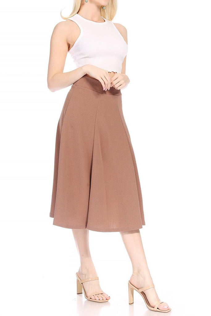 Women's Solid Flared Lightweight Elastic Long Midi A-line Skirt FashionJOA