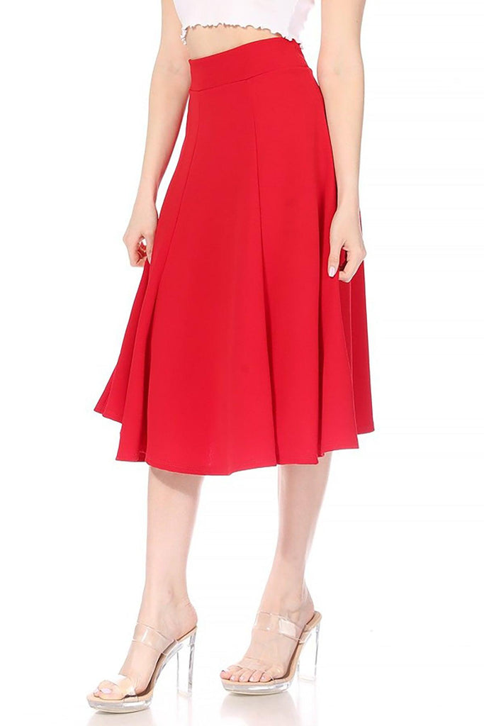 Women's Solid Flared Lightweight Elastic Long Midi A-line Skirt FashionJOA