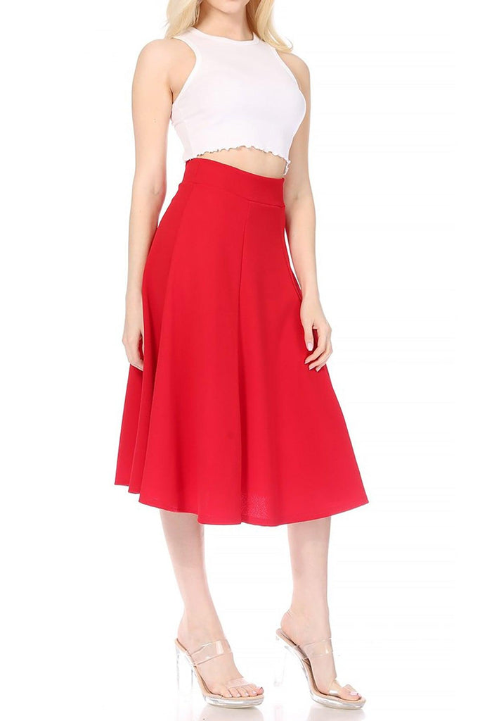 Women's Solid Flared Lightweight Elastic Long Midi A-line Skirt FashionJOA