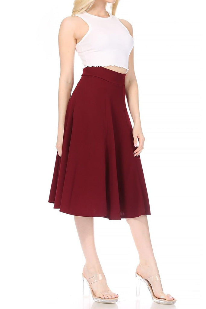 Women's Solid Flared Lightweight Elastic Long Midi A-line Skirt FashionJOA