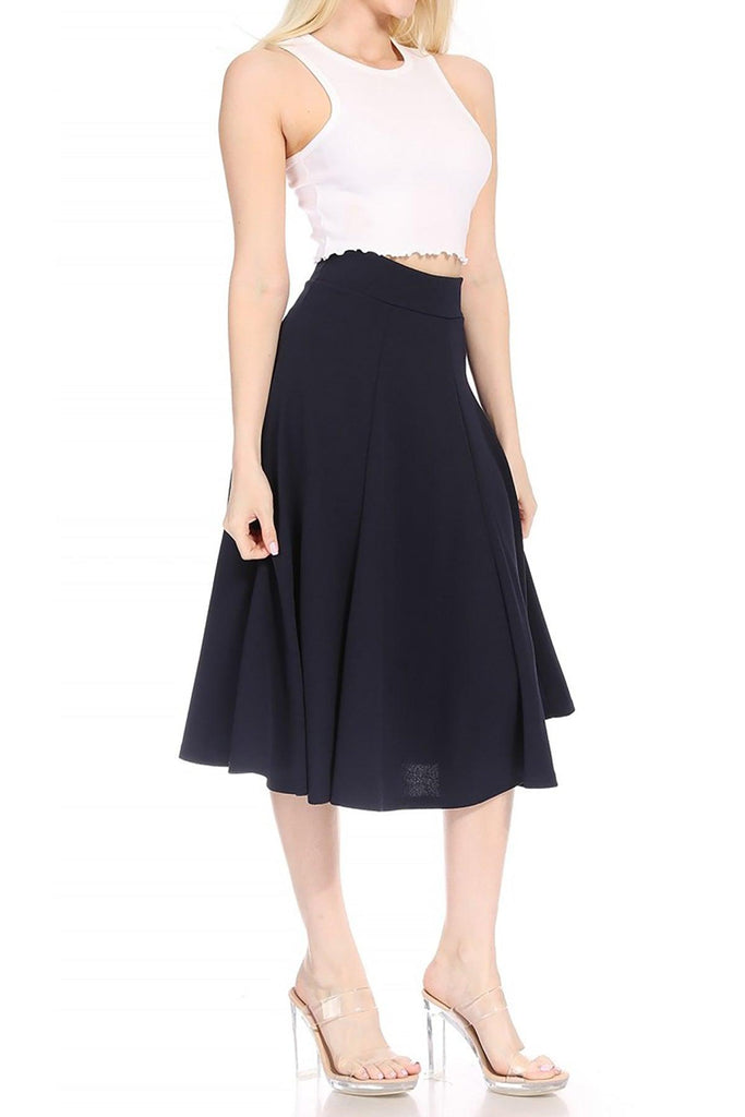 Women's Solid Flared Lightweight Elastic Long Midi A-line Skirt FashionJOA