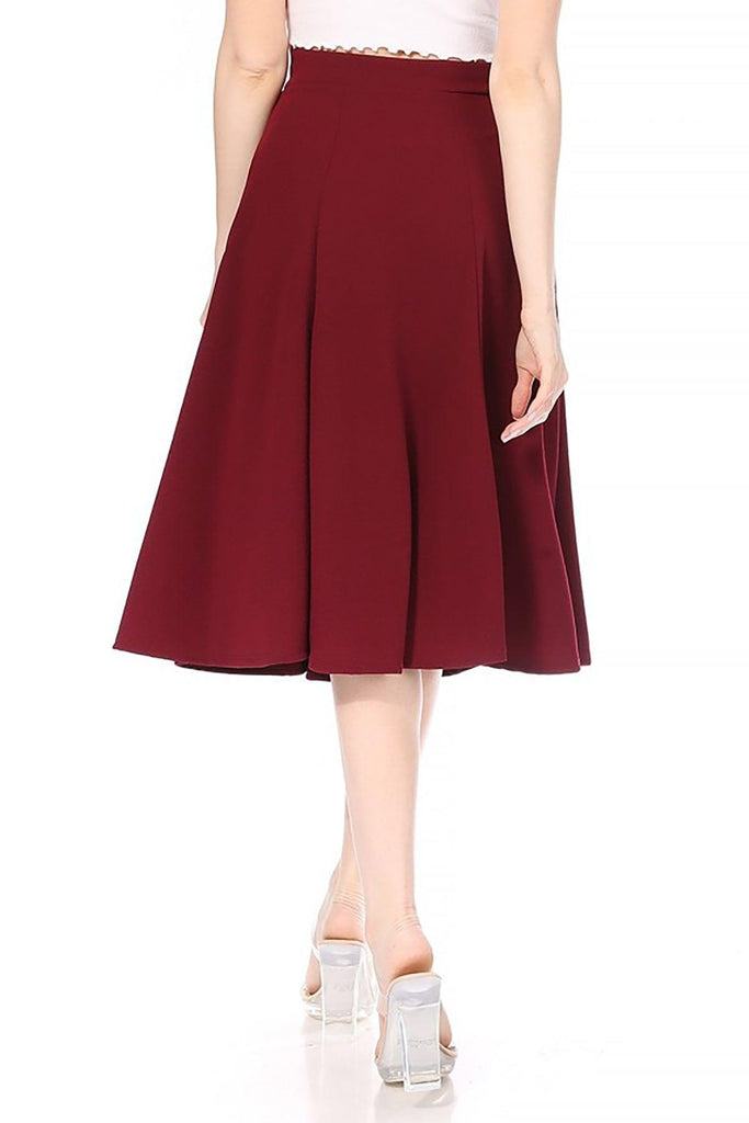 Women's Solid Flared Lightweight Elastic Long Midi A-line Skirt FashionJOA