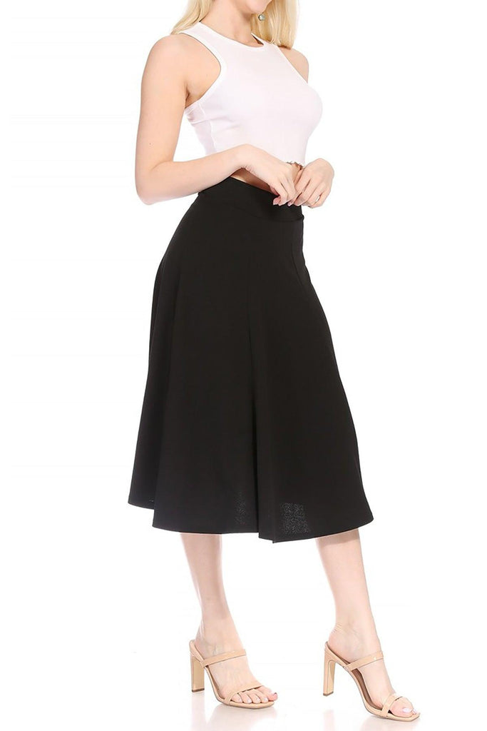 Women's Solid Flared Lightweight Elastic Long Midi A-line Skirt FashionJOA