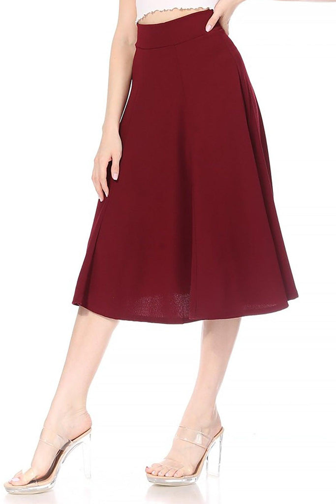 Women's Solid Flared Lightweight Elastic Long Midi A-line Skirt FashionJOA