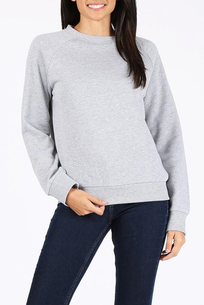 Women's Solid Fleece Crewneck Sweatshirt fleece fabric. FashionJOA