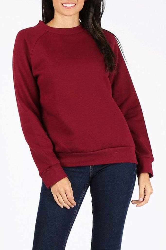 Women's Solid Fleece Crewneck Sweatshirt fleece fabric. FashionJOA