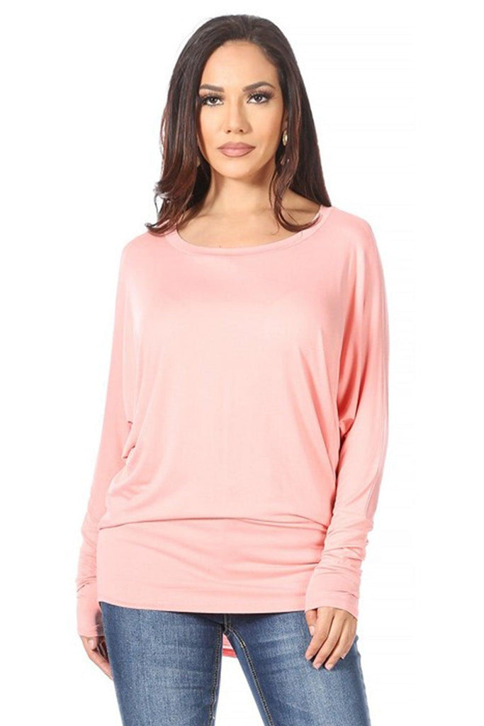 Women's Solid Jersey Knit Dolman Sleeve Tunic Top FashionJOA