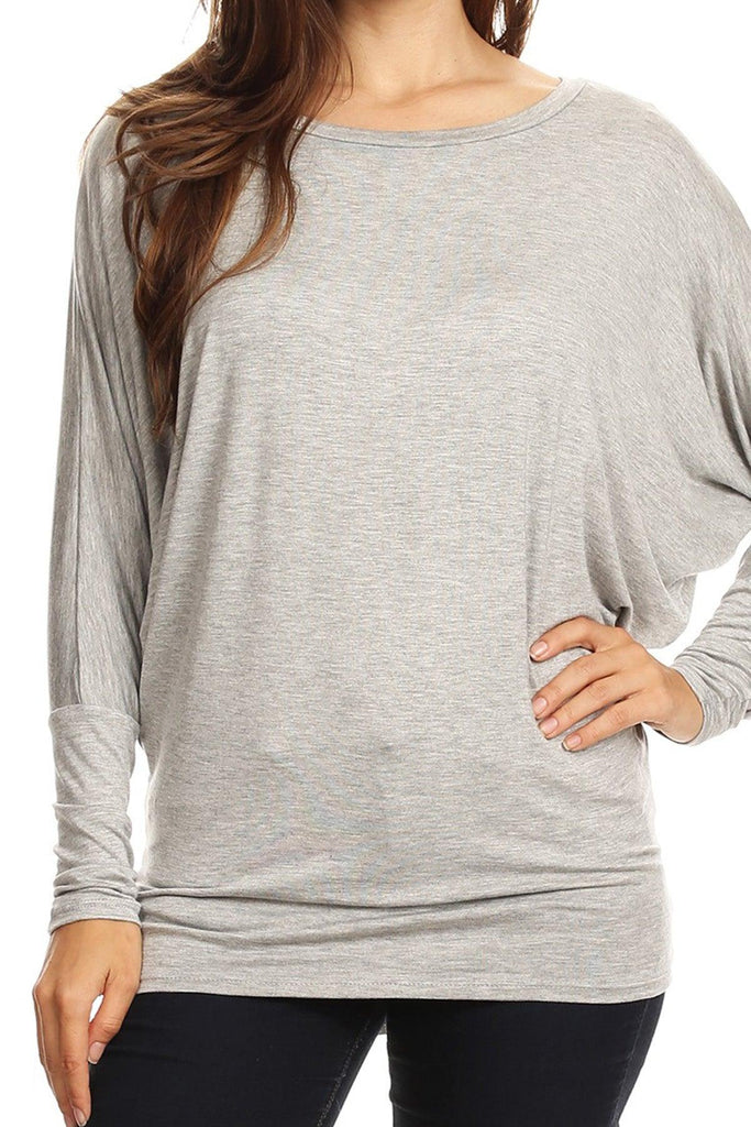 Women's Solid Jersey Knit Dolman Sleeve Tunic Top FashionJOA