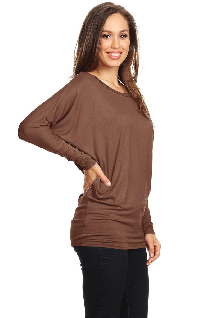 Women's Solid Jersey Knit Dolman Sleeve Tunic Top FashionJOA