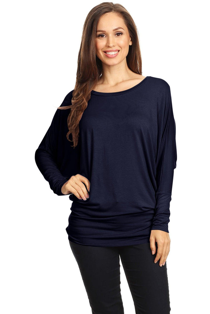 Women's Solid Jersey Knit Dolman Sleeve Tunic Top FashionJOA