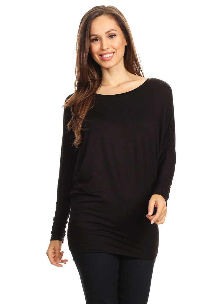 Women's Solid Jersey Knit Dolman Sleeve Tunic Top FashionJOA