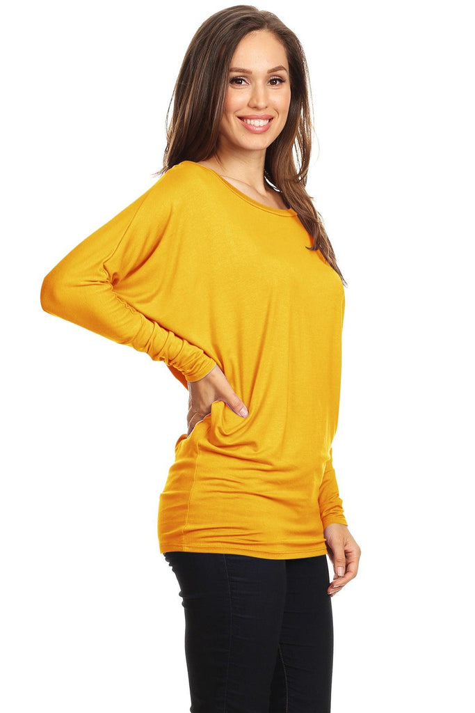 Women's Solid Jersey Knit Dolman Sleeve Tunic Top FashionJOA