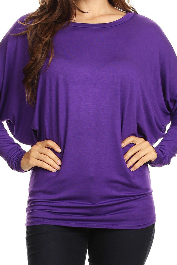 Women's Solid Jersey Knit Dolman Sleeve Tunic Top FashionJOA