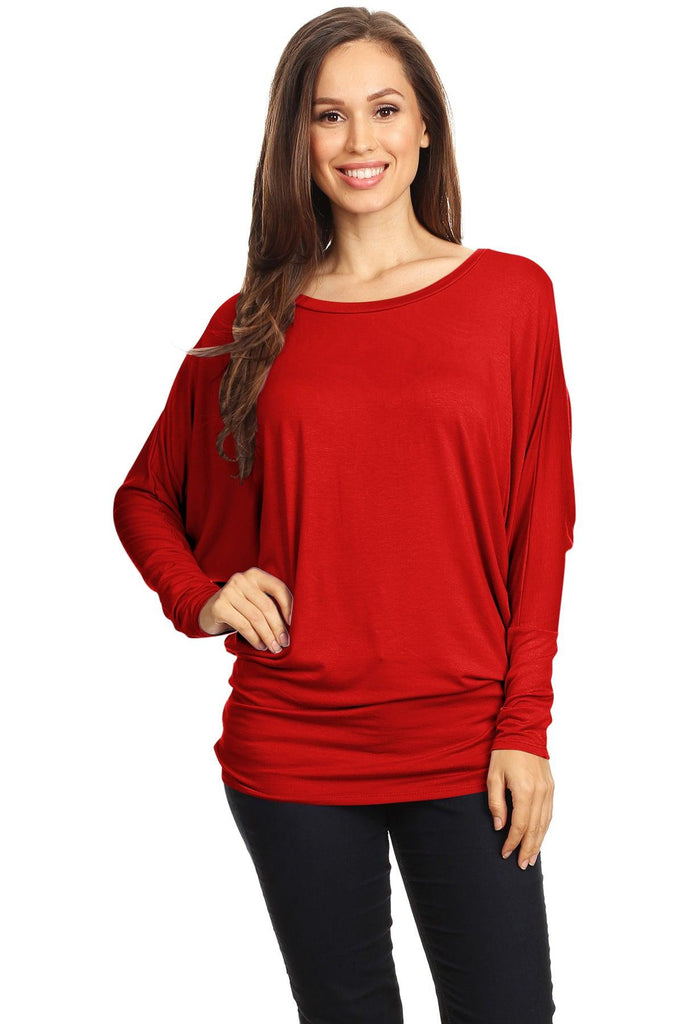 Women's Solid Jersey Knit Dolman Sleeve Tunic Top FashionJOA