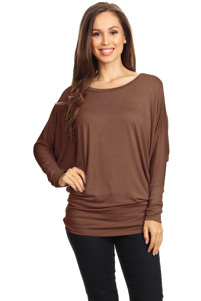 Women's Solid Jersey Knit Dolman Sleeve Tunic Top FashionJOA