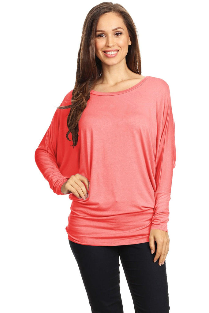 Women's Solid Jersey Knit Dolman Sleeve Tunic Top FashionJOA