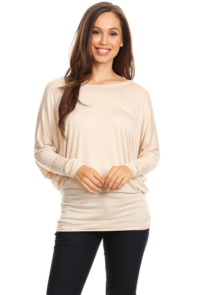 Women's Solid Jersey Knit Dolman Sleeve Tunic Top FashionJOA