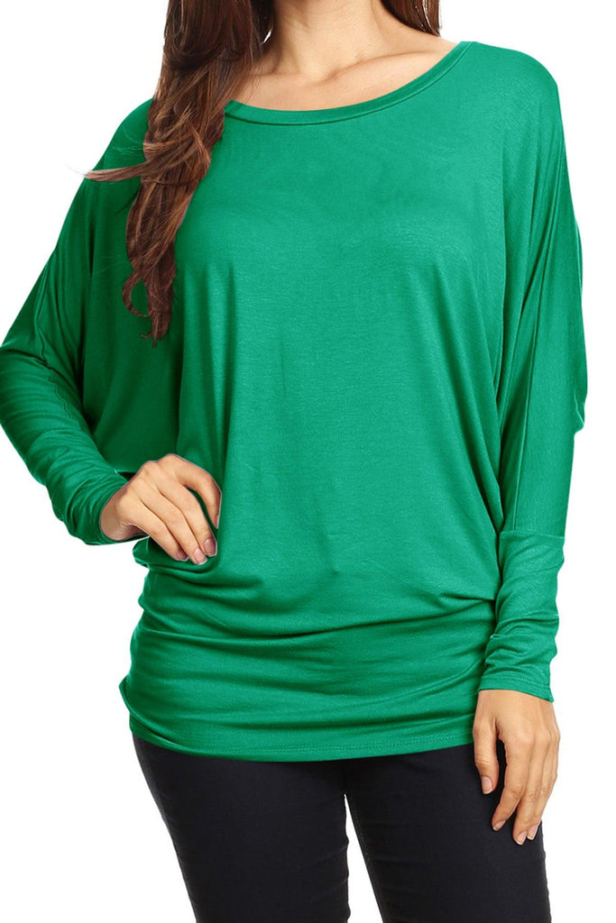 Women's Solid Jersey Knit Dolman Sleeve Tunic Top FashionJOA