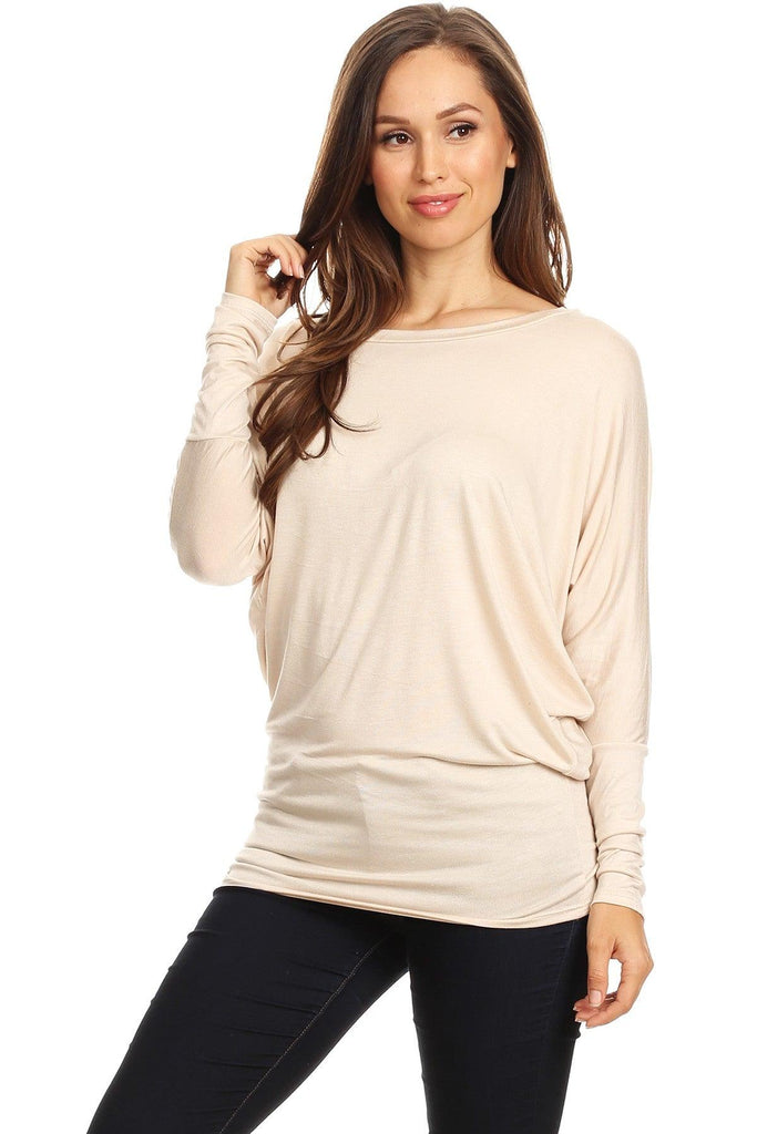 Women's Solid Jersey Knit Dolman Sleeve Tunic Top FashionJOA