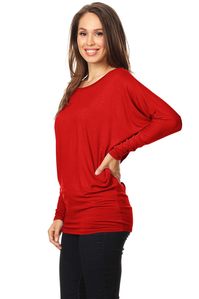 Women's Solid Jersey Knit Dolman Sleeve Tunic Top FashionJOA