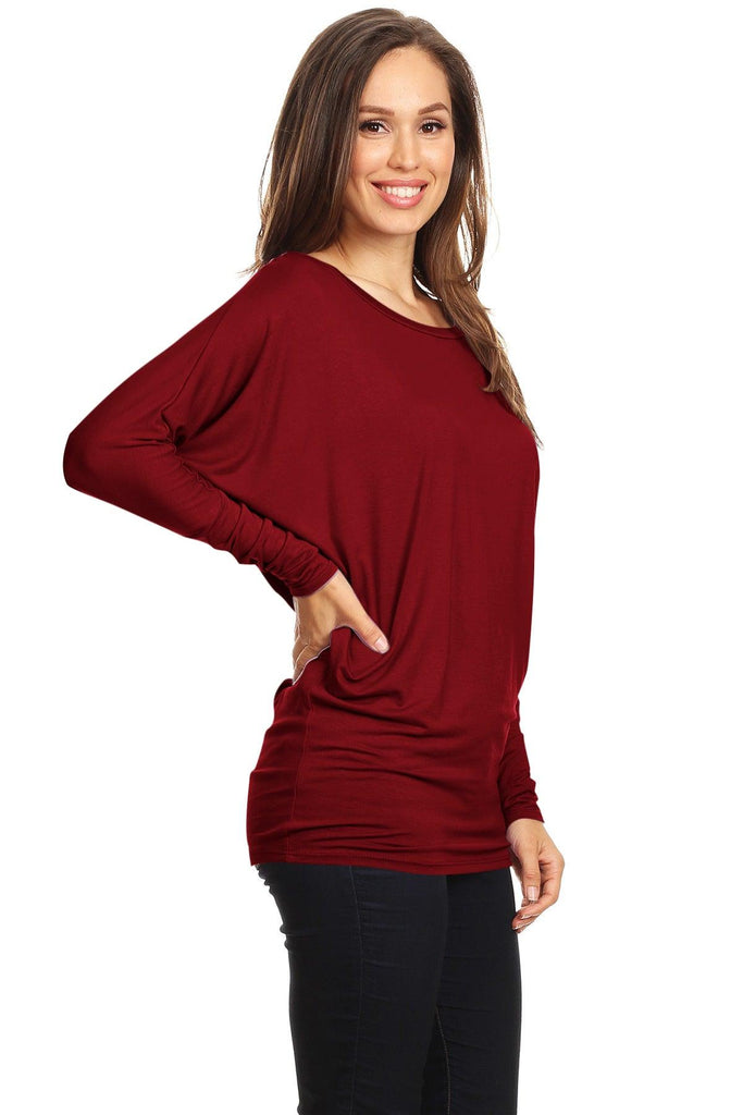 Women's Solid Jersey Knit Dolman Sleeve Tunic Top FashionJOA