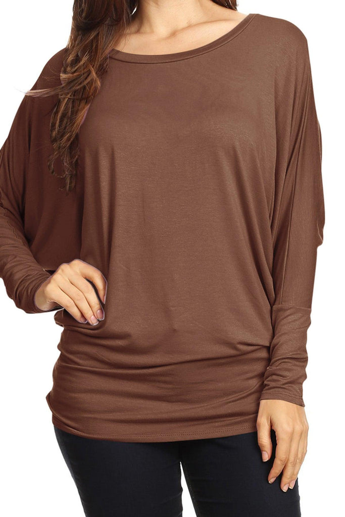 Women's Solid Jersey Knit Dolman Sleeve Tunic Top FashionJOA