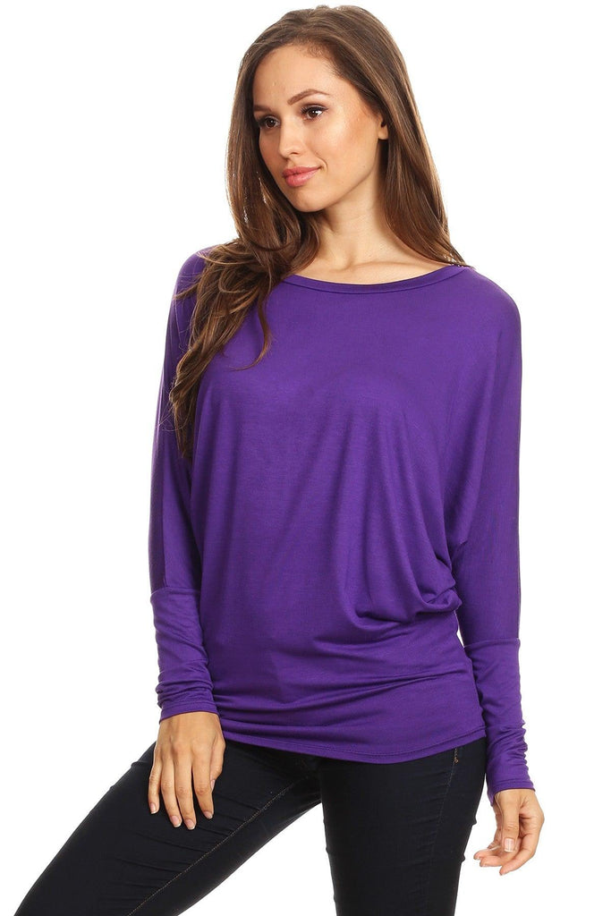 Women's Solid Jersey Knit Dolman Sleeve Tunic Top FashionJOA