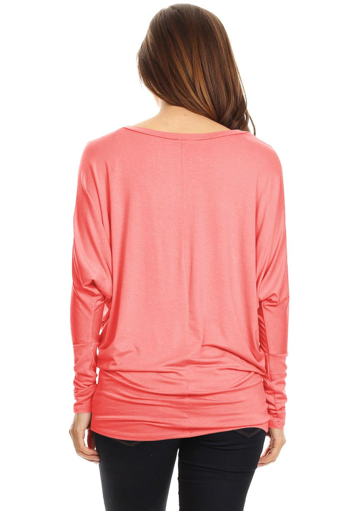 Women's Solid Jersey Knit Dolman Sleeve Tunic Top FashionJOA