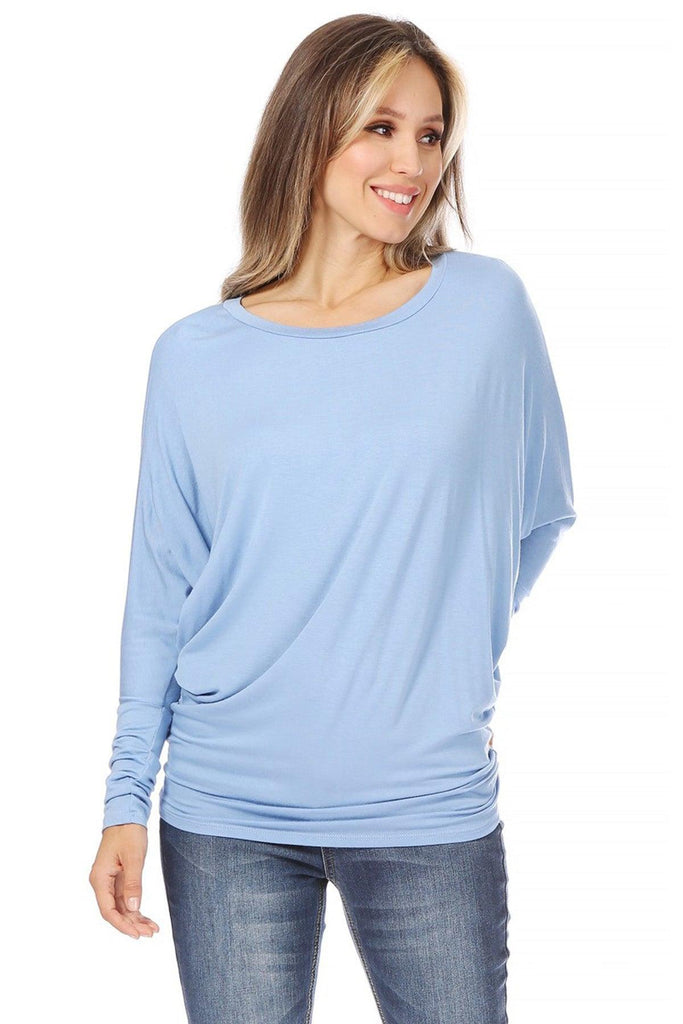 Women's Solid Jersey Knit Dolman Sleeve Tunic Top FashionJOA