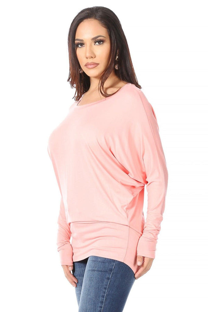 Women's Solid Jersey Knit Dolman Sleeve Tunic Top FashionJOA