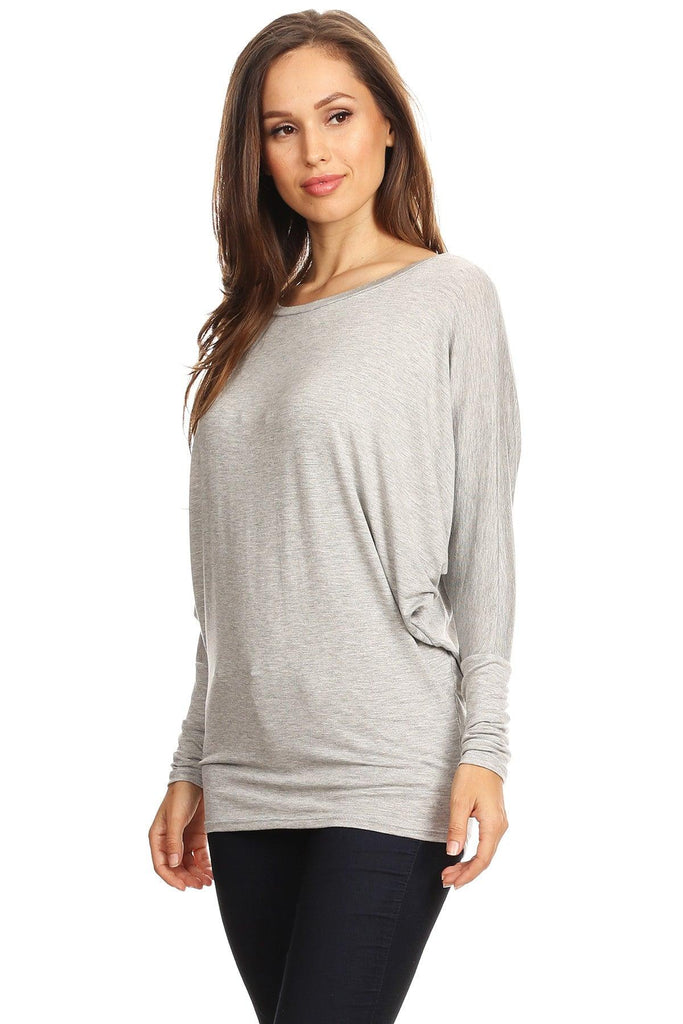 Women's Solid Jersey Knit Dolman Sleeve Tunic Top FashionJOA