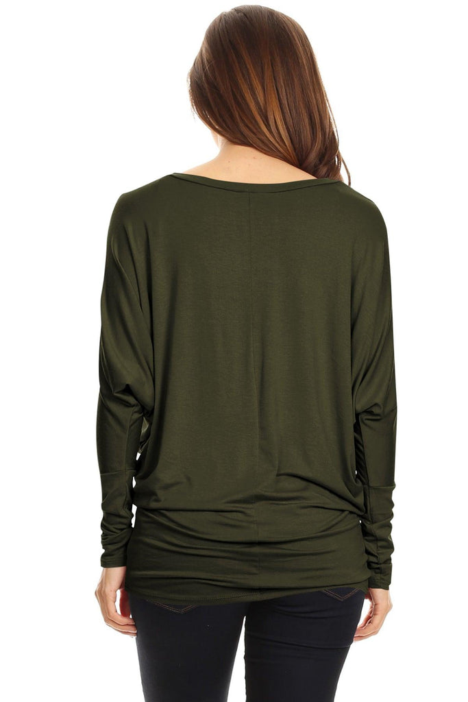 Women's Solid Jersey Knit Dolman Sleeve Tunic Top FashionJOA