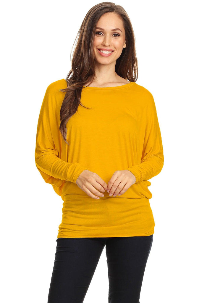 Women's Solid Jersey Knit Dolman Sleeve Tunic Top FashionJOA