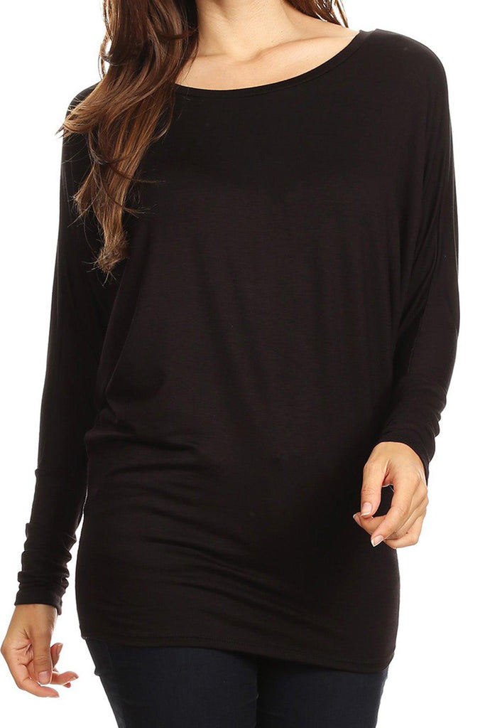 Women's Solid Jersey Knit Dolman Sleeve Tunic Top FashionJOA