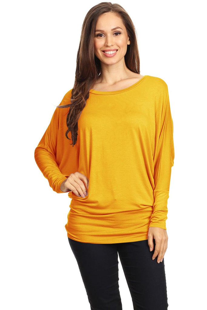 Women's Solid Jersey Knit Dolman Sleeve Tunic Top FashionJOA