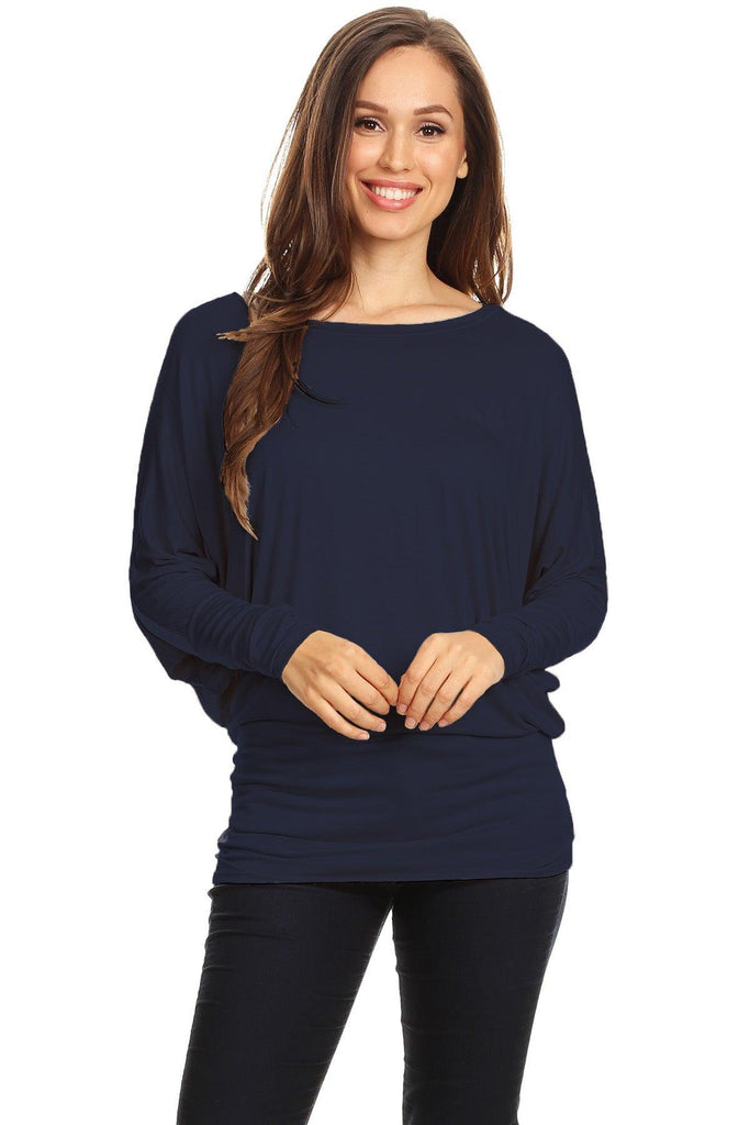 Women's Solid Jersey Knit Dolman Sleeve Tunic Top FashionJOA