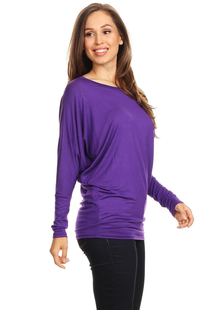 Women's Solid Jersey Knit Dolman Sleeve Tunic Top FashionJOA