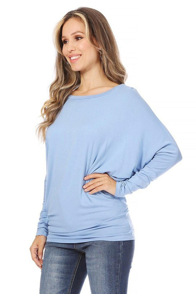 Women's Solid Jersey Knit Dolman Sleeve Tunic Top FashionJOA