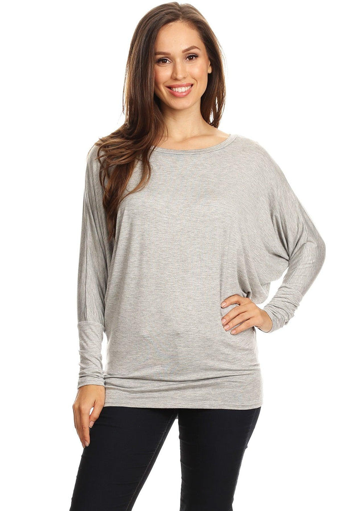 Women's Solid Jersey Knit Dolman Sleeve Tunic Top FashionJOA