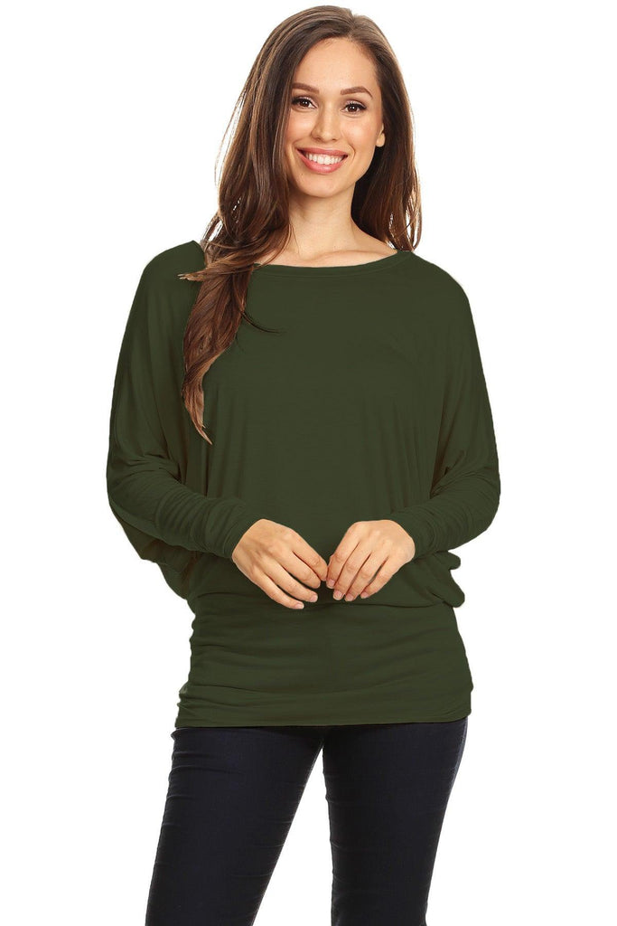 Women's Solid Jersey Knit Dolman Sleeve Tunic Top FashionJOA