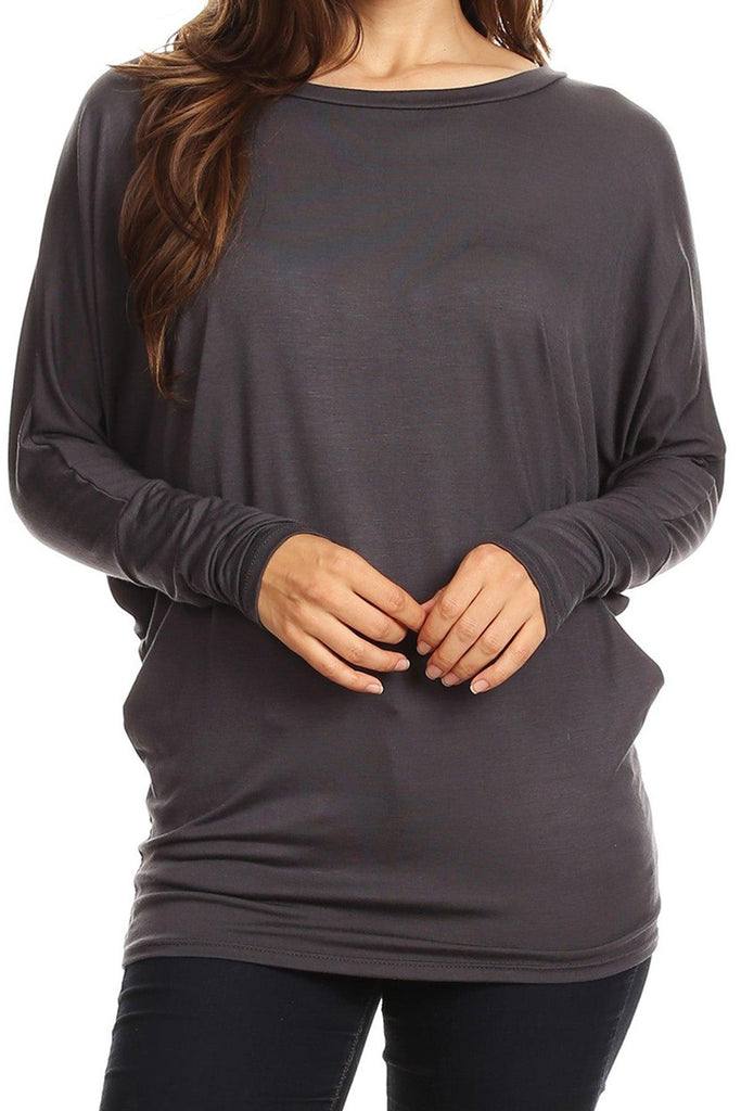 Women's Solid Jersey Knit Dolman Sleeve Tunic Top FashionJOA