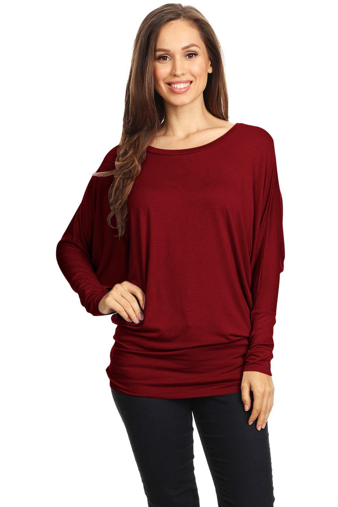 Women's Solid Jersey Knit Dolman Sleeve Tunic Top FashionJOA