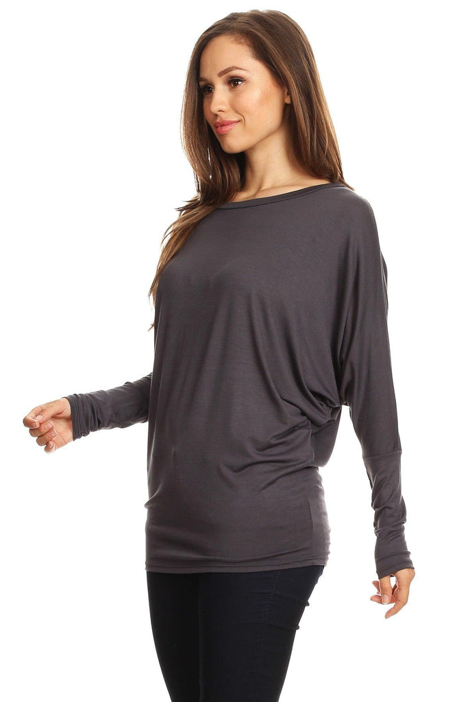 Women's Solid Jersey Knit Dolman Sleeve Tunic Top FashionJOA